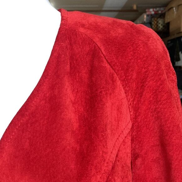 Retro 80s Danier Leather Genuine Suede Red Siren Shoulder Pads Fitted Jacket XS - Picture 6 of 9